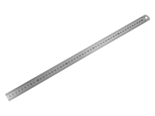 Линейка металлическая нерж. сталь, 2 метрич. шкалы в см (сверху и снизу), отверстие , 500мм, РемоКол
