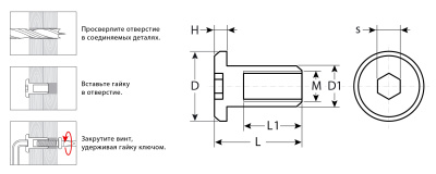 Гайка Эриксона с плоской головкой, M6x12мм, 5 кг (780 шт), оцинкованная, шест. 5мм, ЗУБР