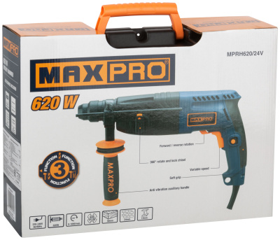 MAX-PRO Перфоратор монтажный 620 Вт, 0-1000об/мин, 2,5Дж, 3 режима, Д/Б/М-30/24/13, 2,8кг, SDS-PLUS,