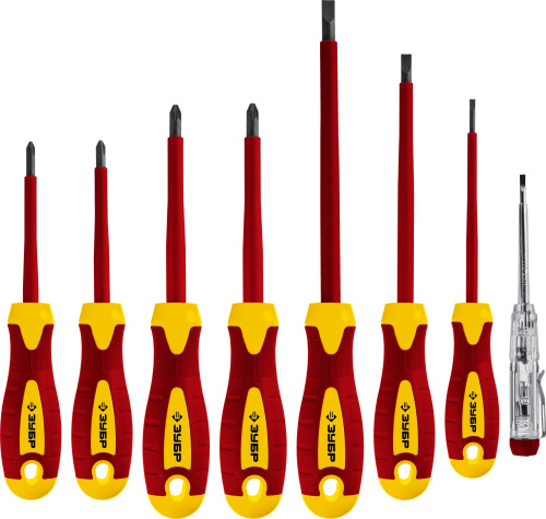 Набор: Отвертки SL 3,5, 6 / PH 1, 2 / PZ 1, 2, тестер 100-250 В, ЗУБР "ПРОФЕССИОНАЛ" 25268, 8 предм.