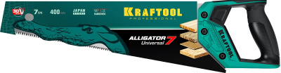 Ножовка универсальная "Alligator Universal 7", 400 мм, 7 TPI 3D зуб, KRAFTOOL