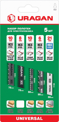 Набор полотен URAGAN, T101B, T101AO, T111C, T144D, T118A, по дереву и металлу, 5 предметов