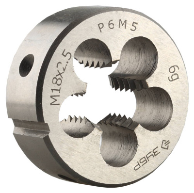 Плашка круглая машинно-ручная М18x2.5мм, сталь Р6М5, ЗУБР 4-28023-18-2.5