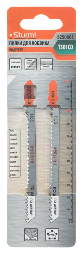 5250601 Пилки для лобзика Sturm T301CD 2шт, прям.чист.рез,10-68мм,мяг.древ.,ДСП,ДВП,стол.плиты