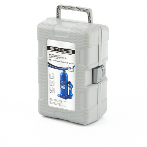 Домкрат гидравлический бутылочный, 6 т, h подъема 207–404 мм, в пласт. кейсе Stels