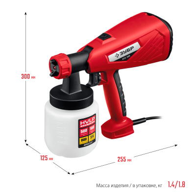 Краскопульт электрический, ЗУБР КПЭ-500, HVLP, 0.8л, краскоперенос 0-800 мл/мин, сопло 2.6мм, 500Вт