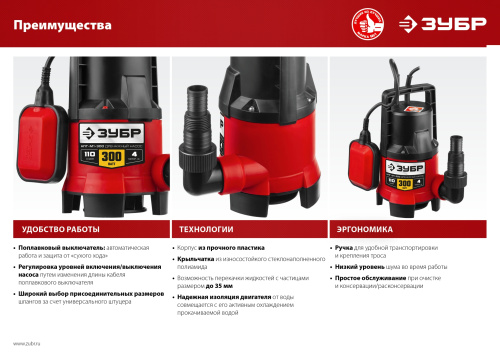 Насос М1 погружной, ЗУБР НПГ-М1-750, 750 Вт