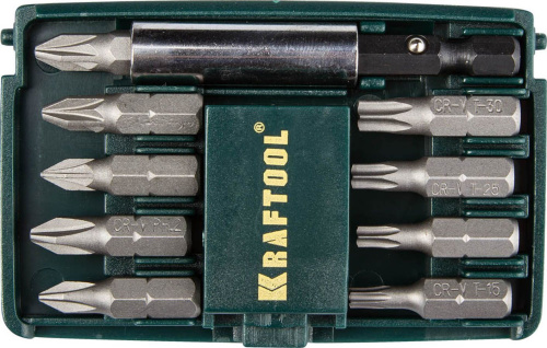Набор бит "COMPACT-10" с магнитным адаптером, KRAFTOOL 26130-H10, в мини бит-боксе, 10 предметов