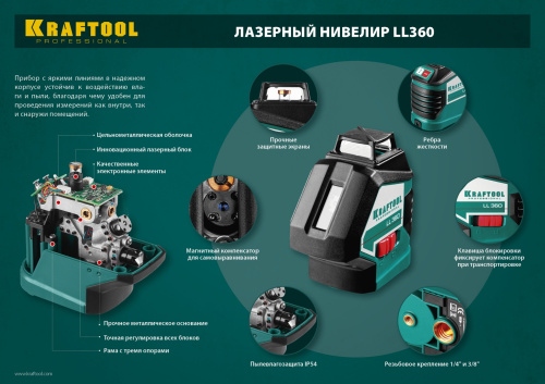 Нивелир лазерный "LL360", KRAFTOOL 34645