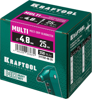 Многозажимные алюминиевые заклепки Multi (Al5052), 4.8 х 25 мм, 250 шт, KRAFTOOL