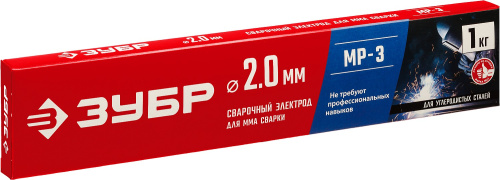 Электроды сварочные ЗУБР МР-3 с рутиловым покрытием, d 2,0 х 300 мм, 1 кг в коробке 40011-2.0