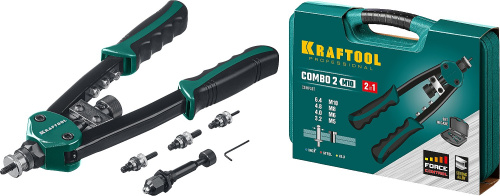 Комбинированный компактный двуручный заклепочник в кейсе KRAFTOOL Combo2-M10