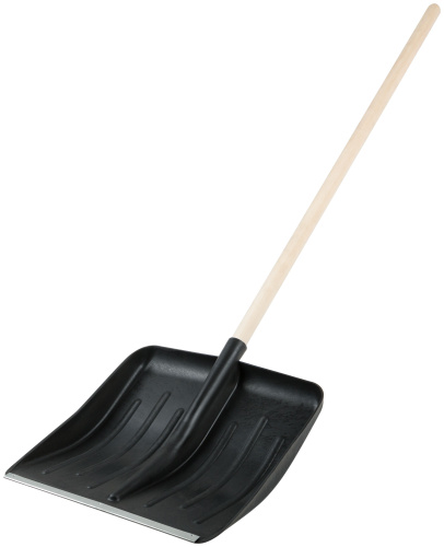 Лопата для уборки снега №1 пластиковая, деревянный черенок 430х435x1430 мм