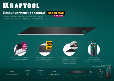 Лезвия сегментированные, 9 сегментов, 10 шт KRAFTOOL BLACK MAX 9 мм