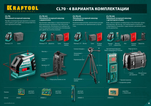 Нивелир лазерный линейный "CL-70" 20м / 70м (детектор), сверхъяркий, KRAFTOOL 34660