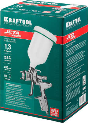 Краскопульт пневматический KRAFTOOL "PRO" Jeta 4000, HVLP, c верхним бачком, 1, 3мм