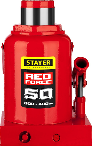 Домкрат гидравлический бутылочный "RED FORCE", 50т, 300-480 мм, STAYER 43160-50