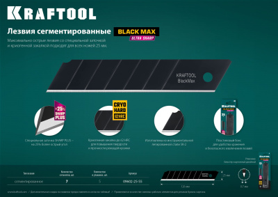 Лезвия сегментированные, 5 шт KRAFTOOL BLACK MAX 25 мм