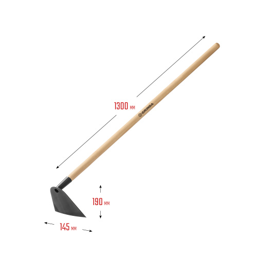 Мотыга трапецевидная, с деревянным черенком GRINDA 190 мм ширина
