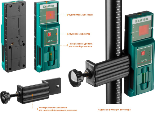 Нивелир лазерный линейный "CL-70-4" 20м / 70м (детектор), сверхъяркий, KRAFTOOL 34660-4