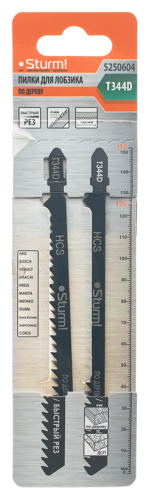 5250604 Пилки для лобзика Sturm T344D 2шт быстрый рез,5-100мм, мяг.древ, ДСП, ДВП,стол.плиты
