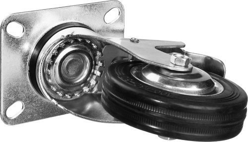 Колесо поворотное c тормозом 100 мм, г/п 70 кг, резина/металл, игольчатый подшипник, ЗУБР