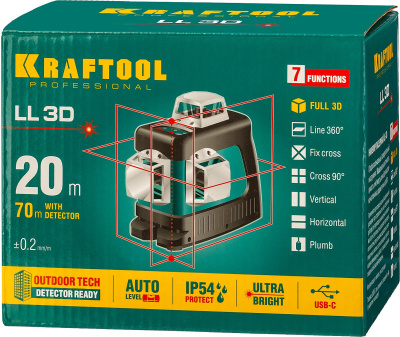 Нивелир лазерный, в коробке KRAFTOOL LL 3D