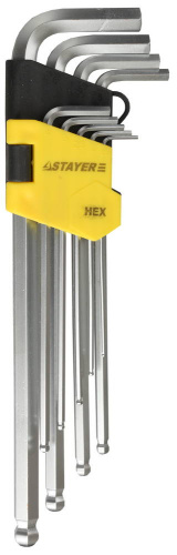 Набор STAYER Ключи "MASTER" имбусовые длинные с шариком, Cr-V, HEX 1, 5-10 мм, 9 пр